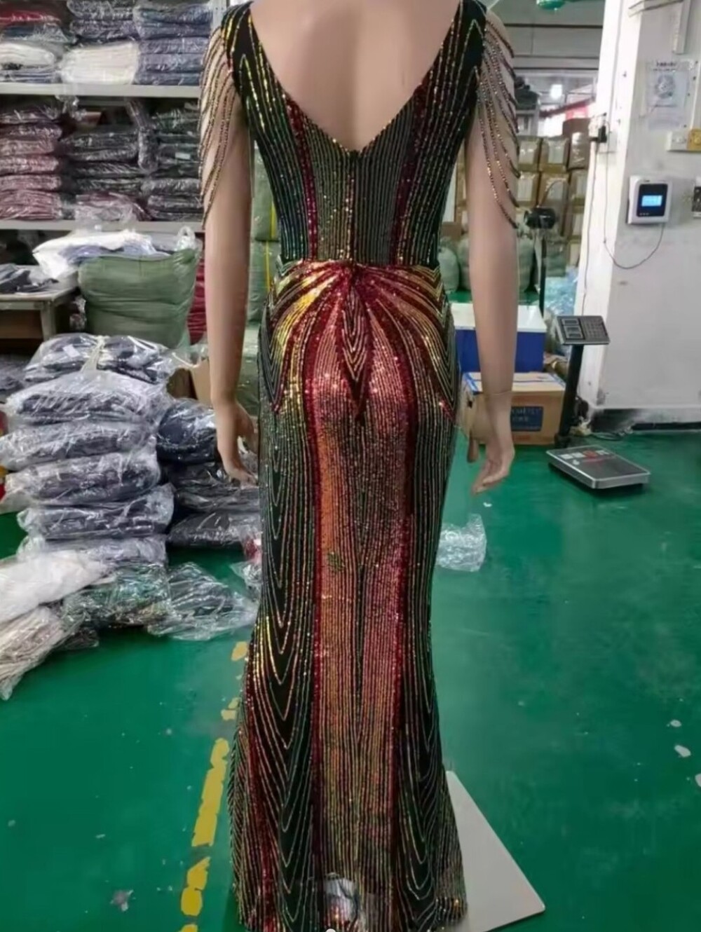 Sequin Beaded Evening Gown - Multicolor - Picture 15 of 16